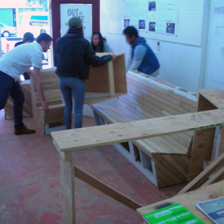 Students assembling bench, planter, and countertops. Ocean Ave Portable Parklet by Youth Art Exchange. Photo by Robin Abad Ocubillo • <a style="font-size:0.8em;" href="http://www.flickr.com/photos/54560762@N04/13769453153/" target="_blank">View on Flickr</a>