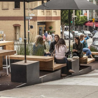 Reveille Coffee Parklet by Cameron Helland and Sagan Piechota Architecture. Photo by Samuel Heller. • <a style="font-size:0.8em;" href="http://www.flickr.com/photos/54560762@N04/14889516727/" target="_blank">View on Flickr</a>